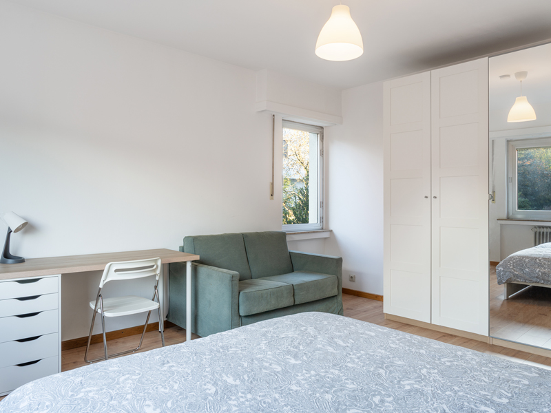 furnished room rent luxembourg, includes double bed, desk, sofa, wardrobe